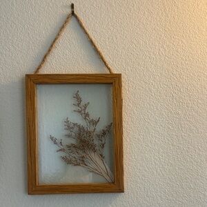 Wooden Hanging Frame with Pressed Dried Flowers - Brown